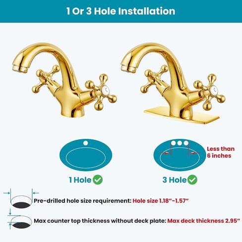 gotonovo Bathroom Sink Faucet Single Hole Double Cross Handle Knobs Lavatory Vessel Sink Mixer Tap Bathroom Faucet with Pop up Drain and Deck Cover Plate Polish Chrome in Saudi Arabia