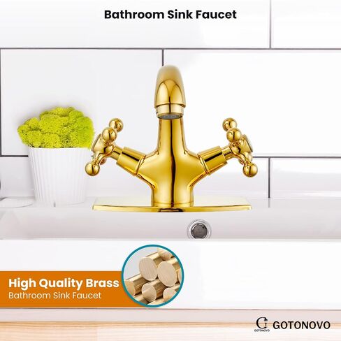 gotonovo Bathroom Sink Faucet Single Hole Double Cross Handle Knobs Lavatory Vessel Sink Mixer Tap Bathroom Faucet with Pop up Drain and Deck Cover Plate Polish Chrome in Saudi Arabia