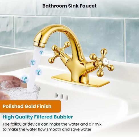 gotonovo Bathroom Sink Faucet Single Hole Double Cross Handle Knobs Lavatory Vessel Sink Mixer Tap Bathroom Faucet with Pop up Drain and Deck Cover Plate Polish Chrome in Saudi Arabia