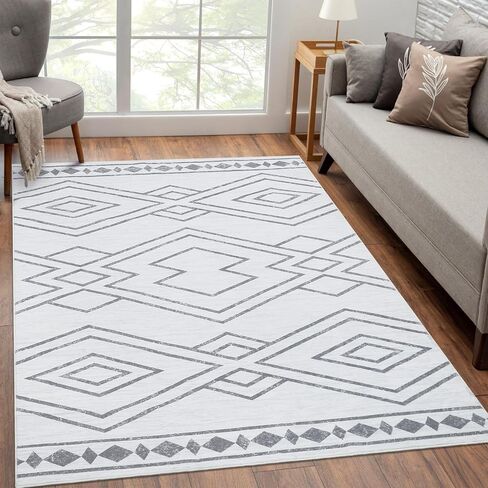 Area Rug 8x10 Modern Geometric Area Rug Moroccan Indoor Carpet Large Area Rug Machine Washable Rug Non Slip Indoor Carpet for Living Room Bedroom Home Decor, Grey, 8’x10’ in Saudi Arabia