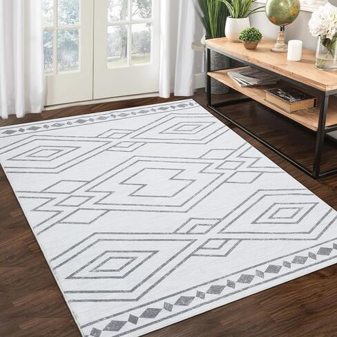 Area Rug 8x10 Modern Geometric Area Rug Moroccan Indoor Carpet Large Area Rug Machine Washable Rug Non Slip Indoor Carpet for Living Room Bedroom Home Decor, Grey, 8’x10’ in Saudi Arabia