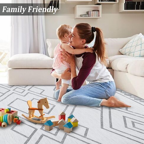Area Rug 8x10 Modern Geometric Area Rug Moroccan Indoor Carpet Large Area Rug Machine Washable Rug Non Slip Indoor Carpet for Living Room Bedroom Home Decor, Grey, 8’x10’ in Saudi Arabia
