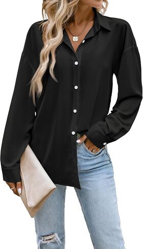 Button Down Shirts for Women Long Sleeve Collared Blouse Business Casual Tops in Saudi Arabia