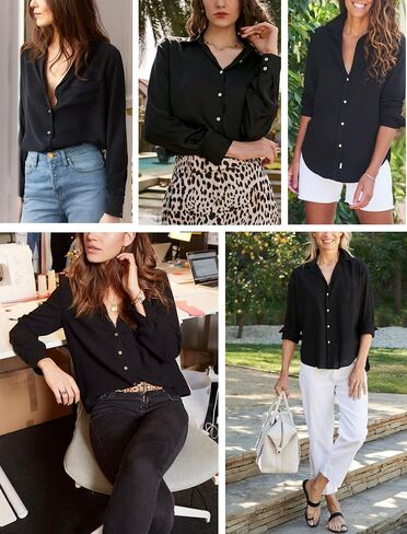 Button Down Shirts for Women Long Sleeve Collared Blouse Business Casual Tops in Saudi Arabia