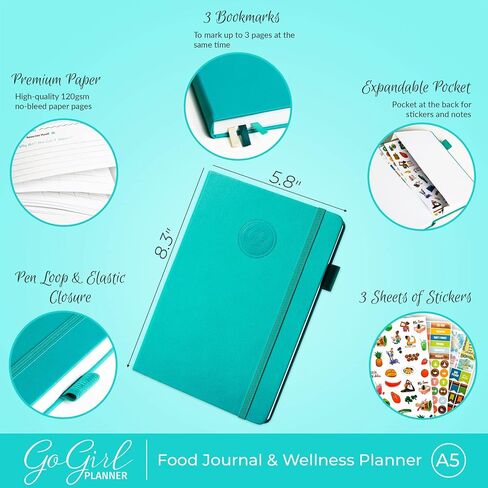 GoGirl Food Journal & Wellness Planner –– Diet & Fitness Diary – Nutrition Journal with Meal, Exercise & Weigh Loss Tracker, A5 (Maroon) in Saudi Arabia