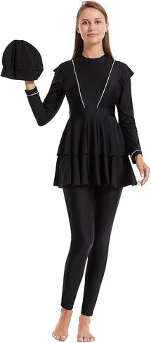 AWIBMK Muslim Swimsuits for Women Ruffled Full Coverage Swimwear Islamic Ladies Beachwear Swimming Burkini Hijab Swim Suit in Kuwait