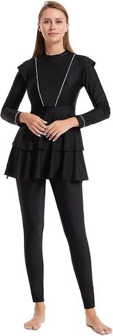 AWIBMK Muslim Swimsuits for Women Ruffled Full Coverage Swimwear Islamic Ladies Beachwear Swimming Burkini Hijab Swim Suit in Kuwait