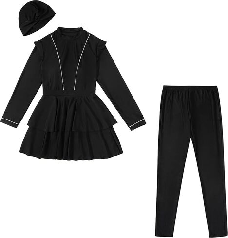 AWIBMK Muslim Swimsuits for Women Ruffled Full Coverage Swimwear Islamic Ladies Beachwear Swimming Burkini Hijab Swim Suit in Kuwait