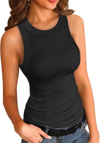 ATHMILE Womens Tank Top Sleeveless Racerback High Neck Casual Basic Cotton Ribbed Fitted Fashion 2024 in Saudi Arabia