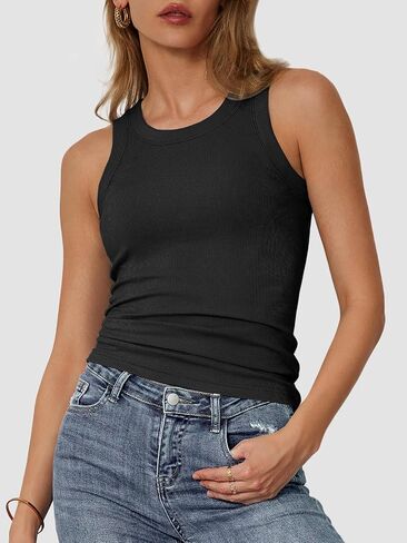 ATHMILE Womens Tank Top Sleeveless Racerback High Neck Casual Basic Cotton Ribbed Fitted Fashion 2024 in Saudi Arabia