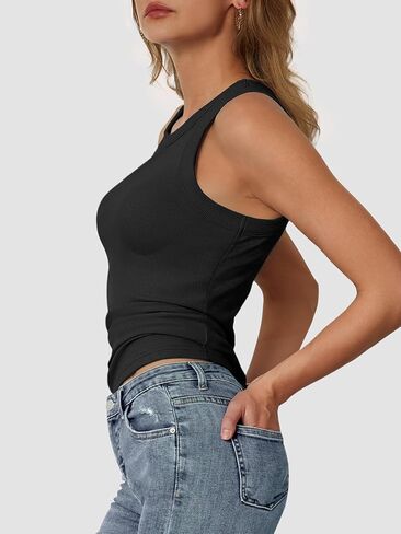 ATHMILE Womens Tank Top Sleeveless Racerback High Neck Casual Basic Cotton Ribbed Fitted Fashion 2024 in Saudi Arabia