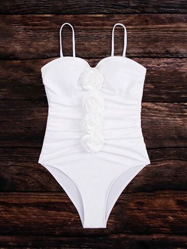 OYOANGLE Women's One Piece Swimsuit 3D Floral Appliques Sleeveless Spaghetti Straps Ruched Cami Swimwear in Saudi Arabia