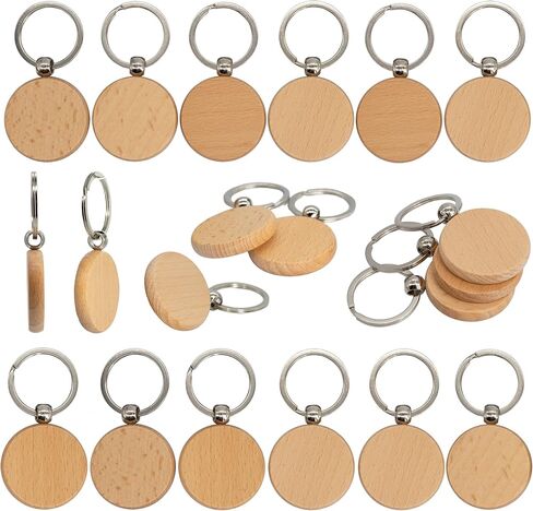 50 قطعة من فراغات نقش الخشب سلاسل مفاتيح خشبية فارغة (دائرية) TFoRibbon00057 in Kuwait