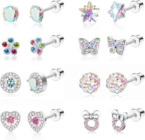 LOYALLOOK برغي خلفي أقراط للنساء الملونة تشيكوسلوفاكيا الزهور الكرة المسمار الخلفي أقراط ترصيع الفولاذ المقاوم للصدأ طقم من الحلقان in Kuwait