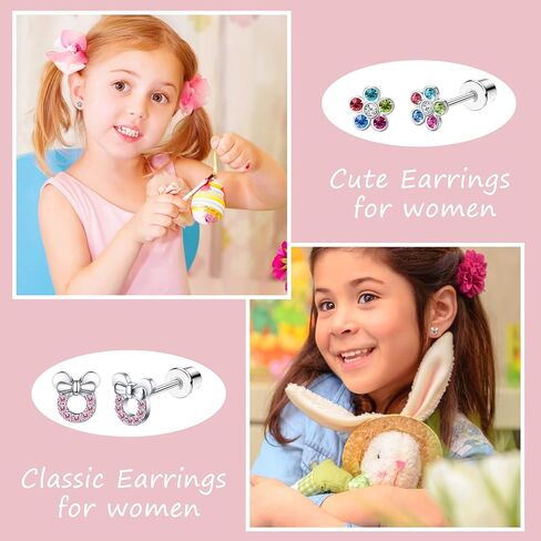 LOYALLOOK برغي خلفي أقراط للنساء الملونة تشيكوسلوفاكيا الزهور الكرة المسمار الخلفي أقراط ترصيع الفولاذ المقاوم للصدأ طقم من الحلقان in Kuwait