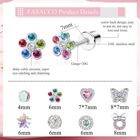 LOYALLOOK برغي خلفي أقراط للنساء الملونة تشيكوسلوفاكيا الزهور الكرة المسمار الخلفي أقراط ترصيع الفولاذ المقاوم للصدأ طقم من الحلقان in Kuwait