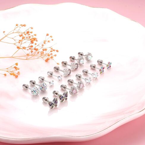 LOYALLOOK برغي خلفي أقراط للنساء الملونة تشيكوسلوفاكيا الزهور الكرة المسمار الخلفي أقراط ترصيع الفولاذ المقاوم للصدأ طقم من الحلقان in Kuwait