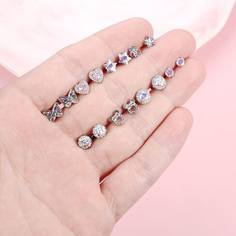 LOYALLOOK برغي خلفي أقراط للنساء الملونة تشيكوسلوفاكيا الزهور الكرة المسمار الخلفي أقراط ترصيع الفولاذ المقاوم للصدأ طقم من الحلقان in Kuwait