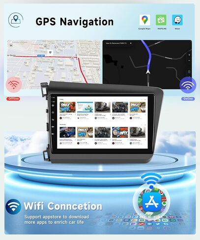 راديو سيارة 8 CORE 4G+64G لسيارة Honda Civic 2012-2015 مع Apple CarPlay/Android Auto، Podofo 9 بوصة 1280 * 720P IPS شاشة لمس ستيريو Android 13 GPS WiFi Bluetooth DSP SWC + كاميرا احتياطية عالية الدقة in Saudi Arabia