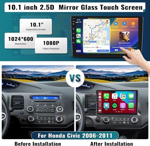 UNITOPSCI 2G+64G for Honda Civic 2000-2005 Android Car Stereo Radio Wireless Apple CarPlay & Android Auto GPS Navigation Head Unit 9 Inch Touchscreen Bluetooth WiFi FM/RDS HiFi SWC +Backup Camera Mic in Kuwait