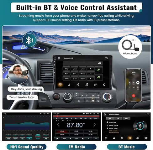 UNITOPSCI 2G+64G for Honda Civic 2000-2005 Android Car Stereo Radio Wireless Apple CarPlay & Android Auto GPS Navigation Head Unit 9 Inch Touchscreen Bluetooth WiFi FM/RDS HiFi SWC +Backup Camera Mic in Kuwait