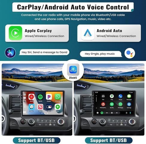 UNITOPSCI 2G+64G for Honda Civic 2000-2005 Android Car Stereo Radio Wireless Apple CarPlay & Android Auto GPS Navigation Head Unit 9 Inch Touchscreen Bluetooth WiFi FM/RDS HiFi SWC +Backup Camera Mic in Kuwait