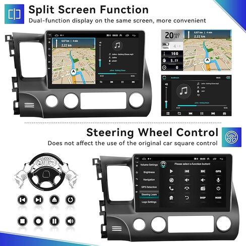 UNITOPSCI 2G+64G for Honda Civic 2000-2005 Android Car Stereo Radio Wireless Apple CarPlay & Android Auto GPS Navigation Head Unit 9 Inch Touchscreen Bluetooth WiFi FM/RDS HiFi SWC +Backup Camera Mic in Kuwait