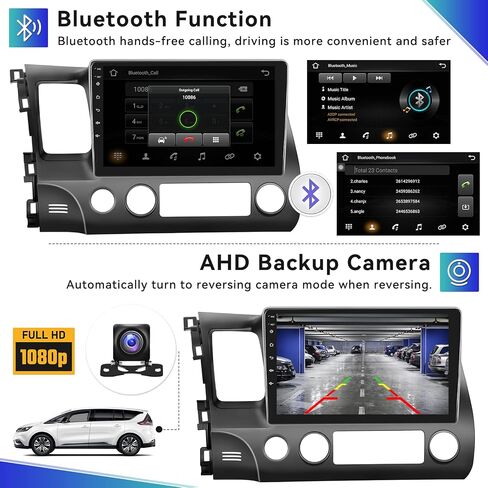 UNITOPSCI 2G+64G for Honda Civic 2000-2005 Android Car Stereo Radio Wireless Apple CarPlay & Android Auto GPS Navigation Head Unit 9 Inch Touchscreen Bluetooth WiFi FM/RDS HiFi SWC +Backup Camera Mic in Kuwait