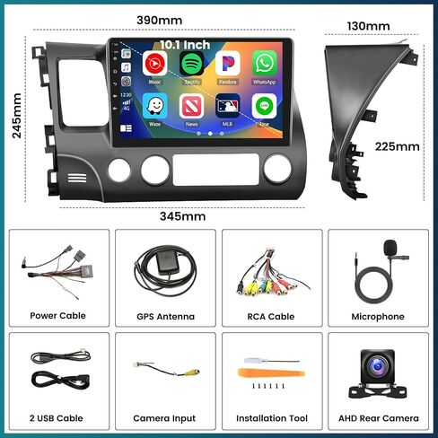 UNITOPSCI 2G+64G for Honda Civic 2000-2005 Android Car Stereo Radio Wireless Apple CarPlay & Android Auto GPS Navigation Head Unit 9 Inch Touchscreen Bluetooth WiFi FM/RDS HiFi SWC +Backup Camera Mic in Kuwait