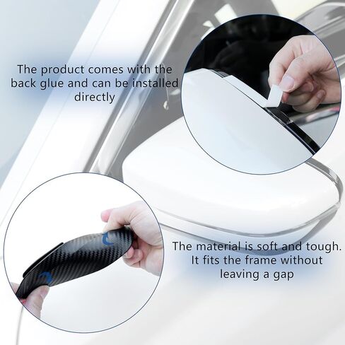 قطعتان من حاجب المطر لمرآة الرؤية الخلفية للسيارة، [أحدث ترقية] واقي المطر من نوع فتحة البطاقة الجانبية مع تصميم من ألياف الكربون، ملحقات خارجية عالمية للسيارات واقيات المطر ومرآة السيارة in Kuwait