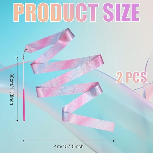 قطعتان من شرائط الرقص، شريط الجمباز 157.5 بوصة، أشرطة الرقص الإيقاعي، أشرطة التدوير للرقص الفني للأطفال وعروض المواهب الراقصين in Kuwait