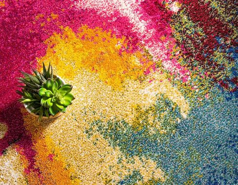 مجموعة Loom Estrella الفريدة من نوعها، ملونة، تجريدية، ألوان مائية، حديثة، سجادة منطقة انتقائية، 5 أقدام × 8 أقدام، متعددة/بيج in Saudi Arabia