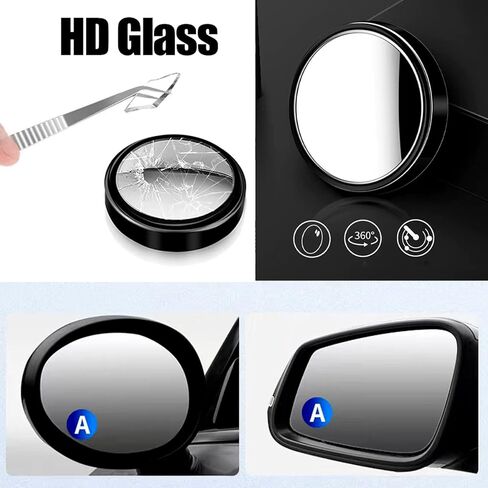 مرآة جانبية للسيارة ذات النقطة العمياء، مرآة دائرية عالية الدقة من الزجاج للنقطة العمياء، مرآة رؤية خلفية محدبة (عبوتان، أسود) in Kuwait