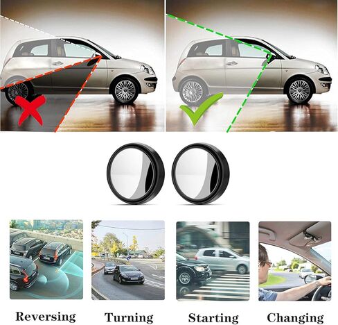 مرآة جانبية للسيارة ذات النقطة العمياء، مرآة دائرية عالية الدقة من الزجاج للنقطة العمياء، مرآة رؤية خلفية محدبة (عبوتان، أسود) in Kuwait
