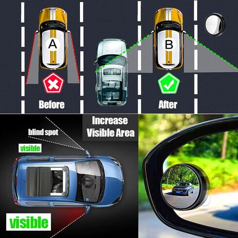 مرآة جانبية للسيارة ذات النقطة العمياء، مرآة دائرية عالية الدقة من الزجاج للنقطة العمياء، مرآة رؤية خلفية محدبة (عبوتان، أسود) in Kuwait