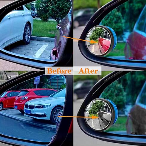 مرآة جانبية للسيارة ذات النقطة العمياء، مرآة دائرية عالية الدقة من الزجاج للنقطة العمياء، مرآة رؤية خلفية محدبة (عبوتان، أسود) in Kuwait