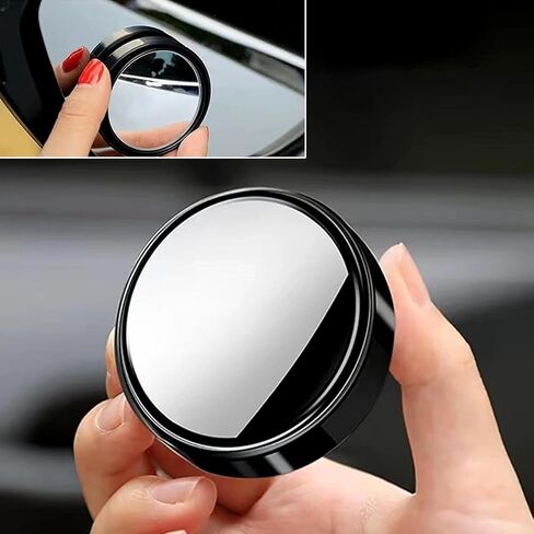 مرآة جانبية للسيارة ذات النقطة العمياء، مرآة دائرية عالية الدقة من الزجاج للنقطة العمياء، مرآة رؤية خلفية محدبة (عبوتان، أسود) in Kuwait