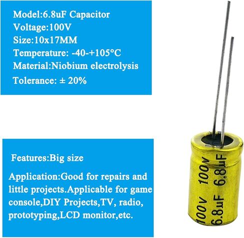 6.8 فائق التوهج 100 فولت مكثف، 10 قطع غير مستقطبة مكثف كهربائيا 100 فولت 6.8 فائق التوهج 10 مم × 17 مم NP مكثف in Kuwait