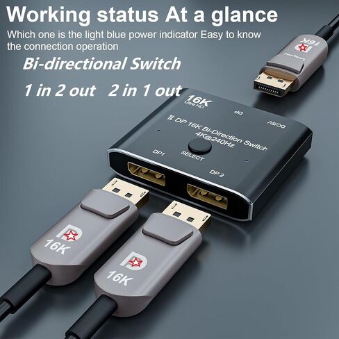 Displayport Splitter 16K DP Displayport Switch, Bi-Direction 2 in 1 Out Displayport Splitter Bi Directional 8K@120Hz 4K@240Hz, Displayport Switcher 1 in 2 Out 16K DP Video Converter in Kuwait