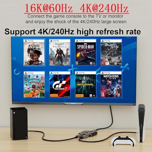 Displayport Splitter 16K DP Displayport Switch, Bi-Direction 2 in 1 Out Displayport Splitter Bi Directional 8K@120Hz 4K@240Hz, Displayport Switcher 1 in 2 Out 16K DP Video Converter in Kuwait