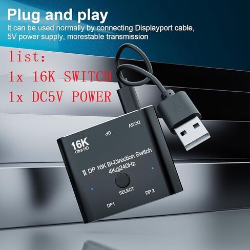 Displayport Splitter 16K DP Displayport Switch, Bi-Direction 2 in 1 Out Displayport Splitter Bi Directional 8K@120Hz 4K@240Hz, Displayport Switcher 1 in 2 Out 16K DP Video Converter in Kuwait