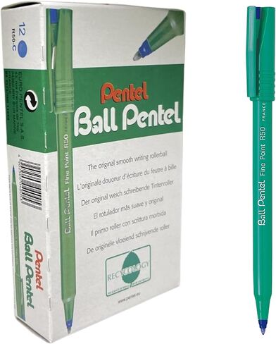 Pentel R50 Rollerball Pen Green Barrel Water-Based 0.8mm Tip 0.4mm Line Blue Ref R50-C [Pack of 12] in Saudi Arabia