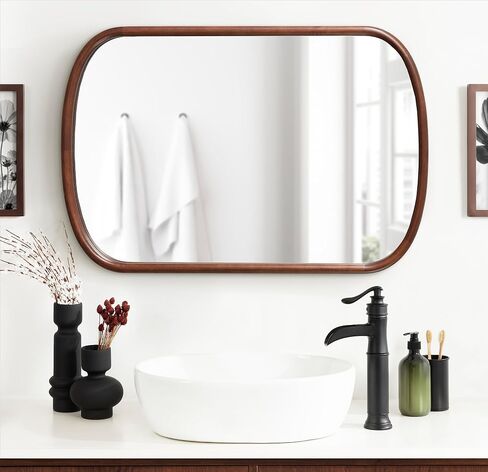 Kate and Laurel Talma Boho Arched Oval Wall Mirror, 24 x 36, Natural, Modern Capsule Mirror with Solid Poplar Wood Frame and Rounded Frame Profile in Saudi Arabia