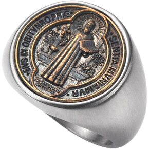SOBHART St Christopher George Benedict Ring for Men Stainless Steel Religious Amulet Ring Size 8/9/10/11/12/13