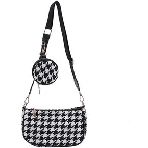 ANKOMINA Women Fashion Houndstooth Printed Crossbody Shoulder Bag Lady Small Clutch Handbag with Mini Wallet Coin Purse