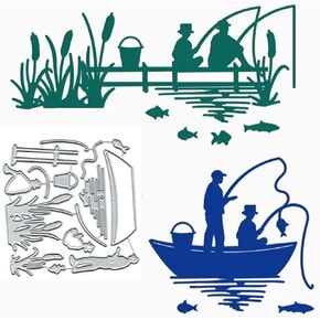 Fishing Boat Grass Metal Die Cuts,Man Fish Boat Flower Leaf Grass Cutting Dies Cut Stencils DIY Scrapbooking Decorative Embossing Paper Party Wedding Card Making