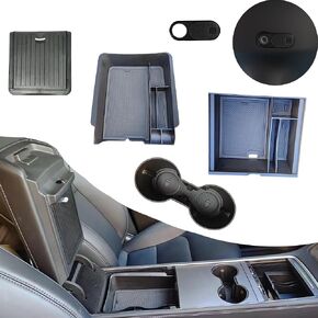 Center Console Organizer Tray 5PCS for 2021 2022 2023 2024 Tesla Model Y Accessories Armrest Hidden Drawer Upgraded Storage Box Cup Holder Compatible with 2021-2023 Tesla Model 3