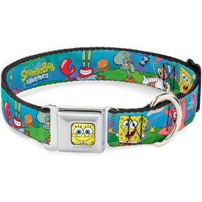 Buckle-Down Seatbelt Buckle Dog Collar - SpongeBob and Friends/Logo - 1" Wide - Fits 9-15" Neck - Small