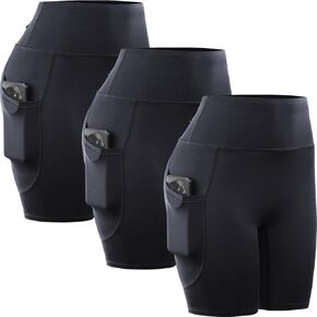 CADMUS 3 Pack High Waisted Workout Shorts for Women 8" Yoga Biker Shorts w Two Side Pockets