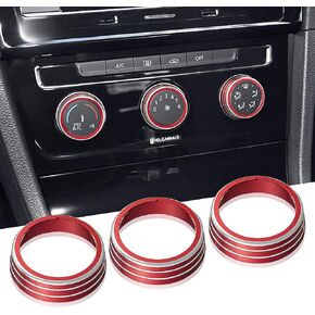 TOMALL 3pcs Aluminum Centre Console Cover Compatible with Volkswagen MK7 Golf GTI 2015 2016 2017 2018 2019 2020 AC Air Conditioning Knob Button Cover Trim Decoration Ring (Red)